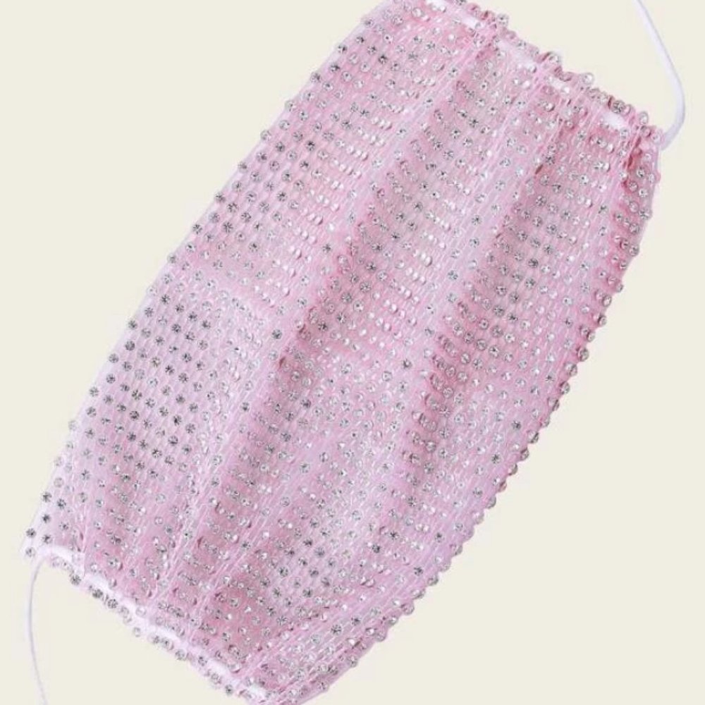Pink Rhinestone Jewel Mesh Face Mask - Picture 2 of 2